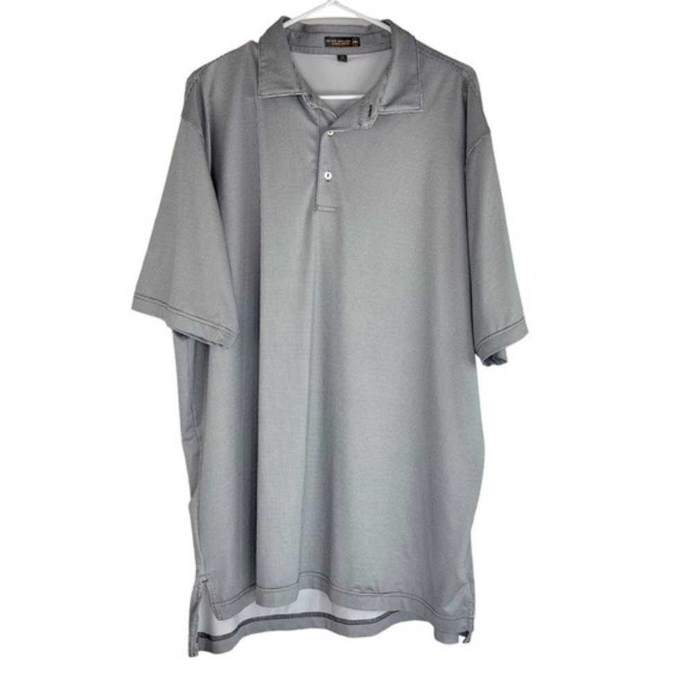 Peter Millar Summer Comfort Short Sleeve Polo in Grey Micro Houndstooth